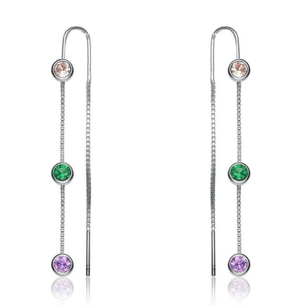 Genevive Sterling Silver Gold Plated Cz Bezel Threaded Dangle Earrings NIB